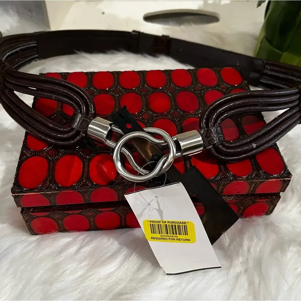 NEW Another Line Multi Strand Interlocking Adjustable Waist Belt 1.25” Brown NWT